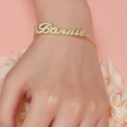 Gold Plated Personalized Diamond cut Name Bracelet-silviax