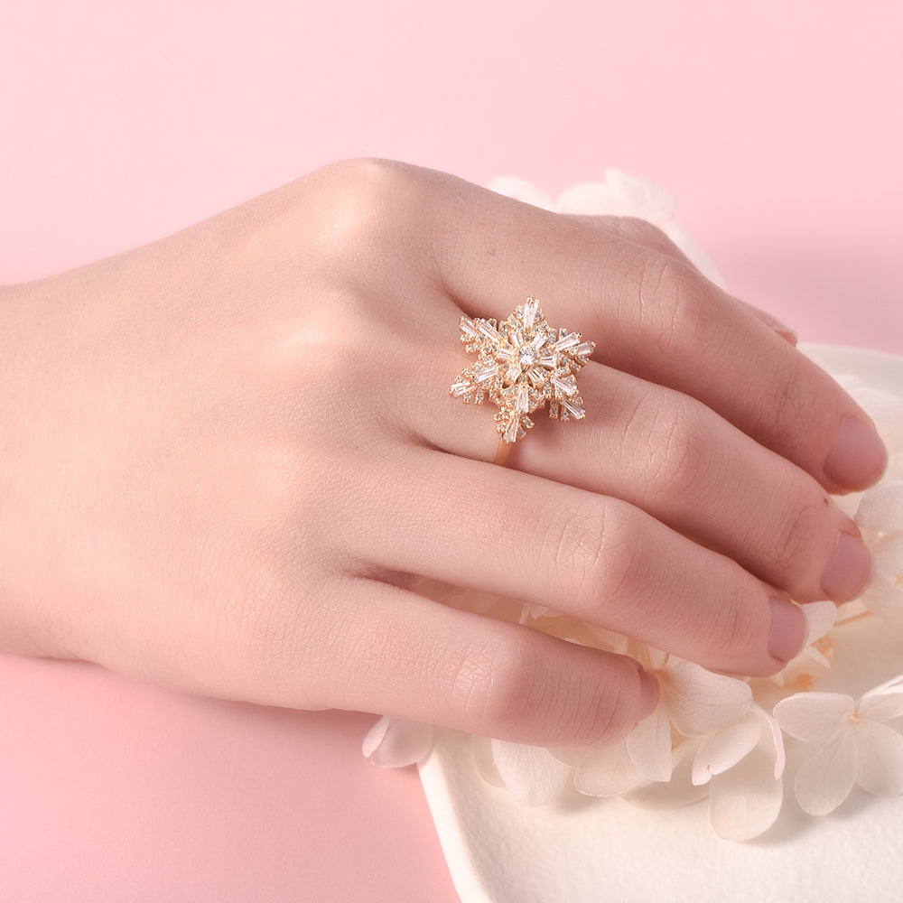 Snowflake Rotating Ring Gold Plated Ring For Love-silviax