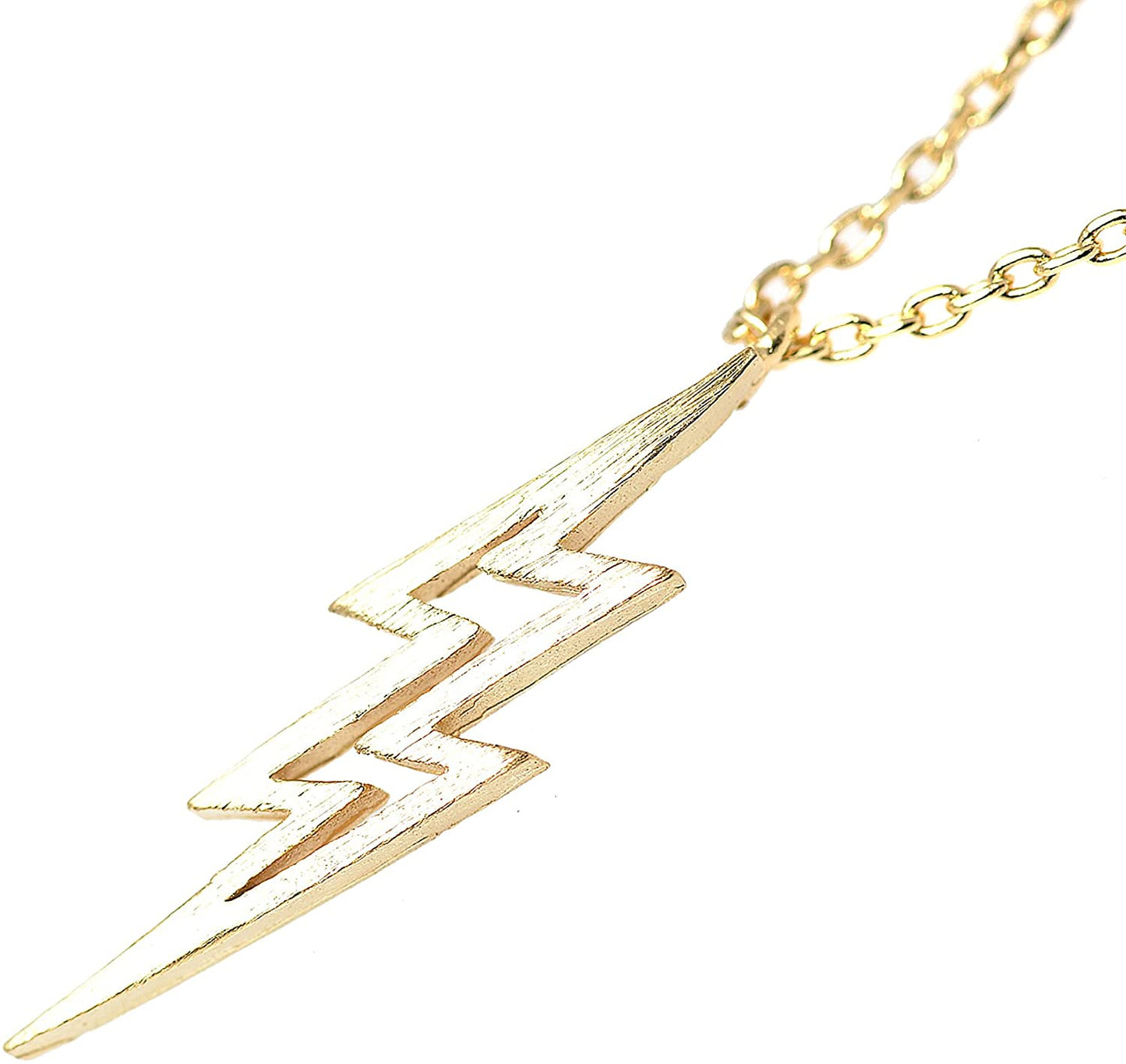 Hollow Lightning Bolt Pendant Gold Plated Necklace