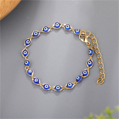 Gold Plated Amulet Nazar Oval Evil Blue Eye Charm Bracelet-silviax