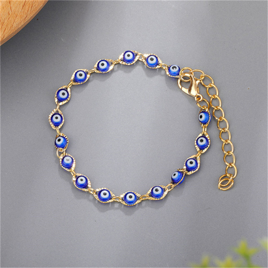 Gold Plated Amulet Nazar Oval Evil Blue Eye Charm Bracelet-silviax