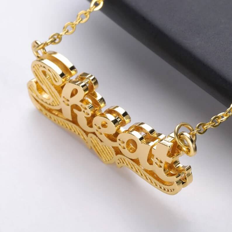 Double Layer Heart Personalized Custom 3D Gold Plated Name Necklace-silviax