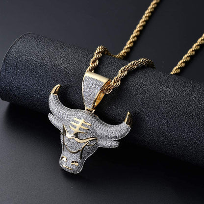 Bull Head Pendant Gold Plated Necklace Hip Hop Style