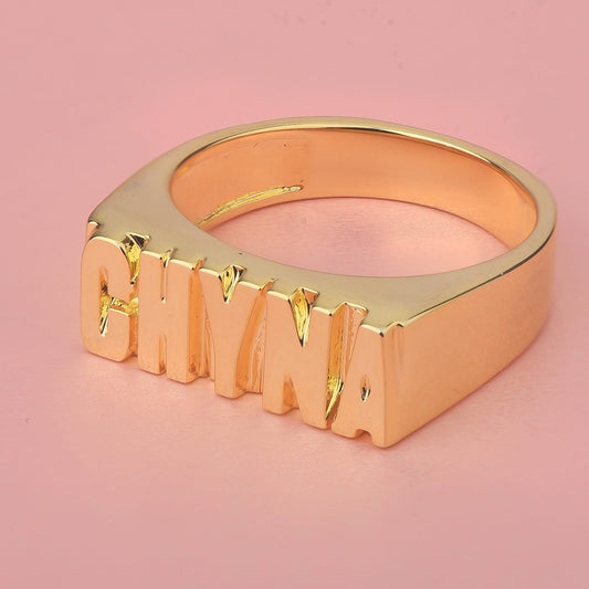 Gold Plated Custom Capital Letters Name Ring-silviax