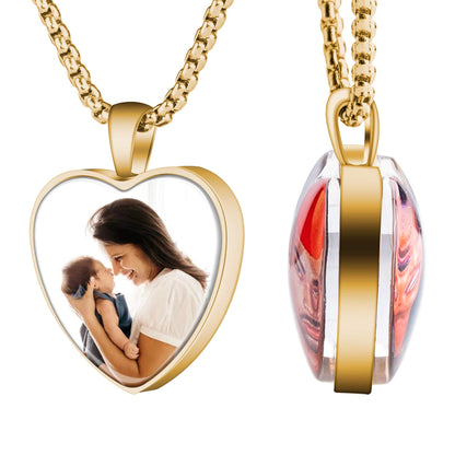 Two Photos Front and Back Heart Pendant Personalized Custom Gold Plated Photo Necklace-silviax