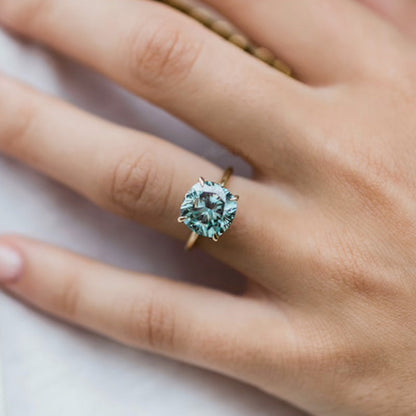 Lovely 3.5 Carat Cushion Cut Paraiba Tourmaline Engagement Ring for Women In Sterling Silver-Maxinejewelry