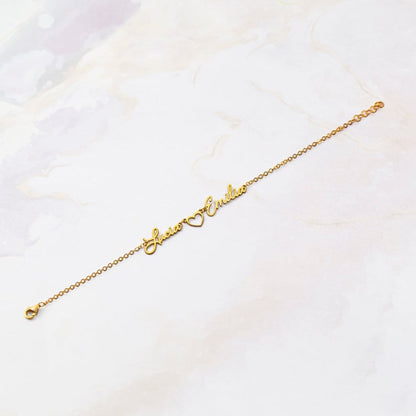 2 Names with Heart Personalized Custom Gold Plated Name Bracelet-silviax