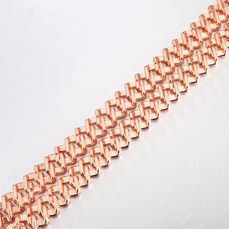 12mm Rose Gold Cuban Chain 2 Row Iced Out Bling Rhinestone Zircon Pave Necklace-silviax