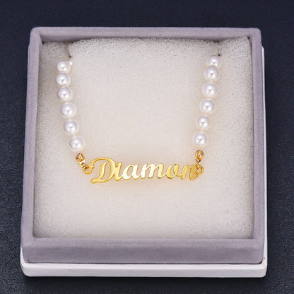 Pearl Chain Personalized Custom Gold Plated Name Bracelet