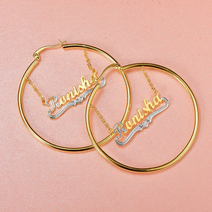 Gold Plated Two Tone Hoop Personalized Name Earrings