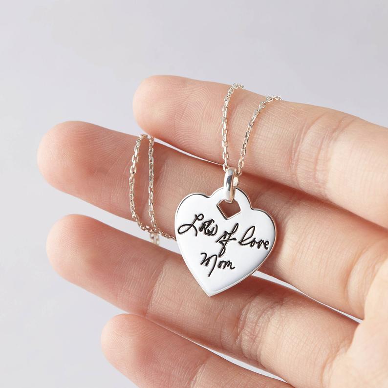 Handwriting Memorial Signature Heart Necklace Gold Plated-silviax