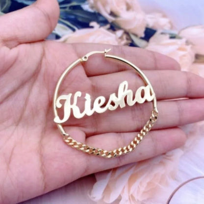 Hoop with Chain Personalized Name Earrings