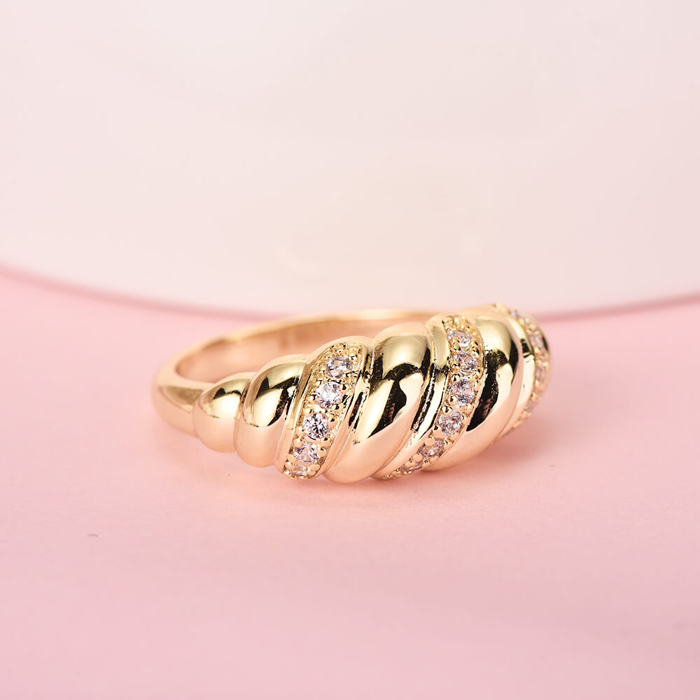 Croissant Dome Inlaid Zircon Gold Plated Personalized Custom Engraved Ring-silviax