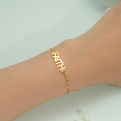 Capital Letter Zircon Nameplate Personalized Custom Gold Plated Name Bracelet