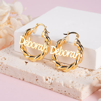 Personalized Custom Gold Plated Nameplate Hoop Earrings Kids Earrings