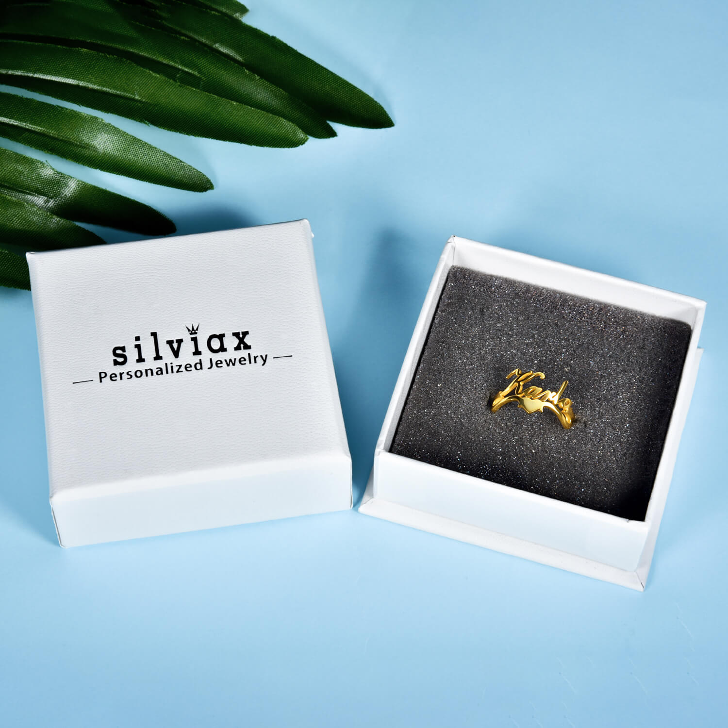 Gold Plated Personalized Birthstone Engraved 2 Name Ring-silviax