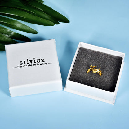 Gold Plated Personalized Birthstone Engraved 2 Name Ring-silviax