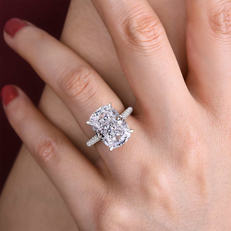 Luxurious Elongated Cushion Cut Engagement Ring For Women In Sterling Silver-Maxinejewelry