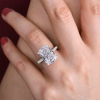 Luxurious Elongated Cushion Cut Engagement Ring For Women In Sterling Silver-Maxinejewelry