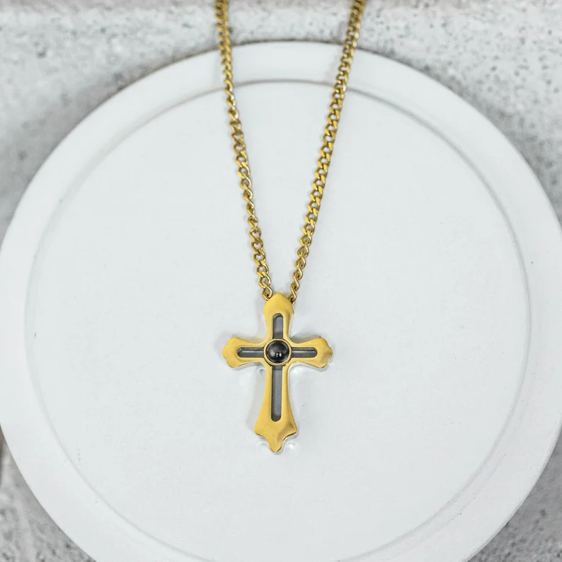 Personalized Custom Cross Photo Projection Necklace For Men-silviax