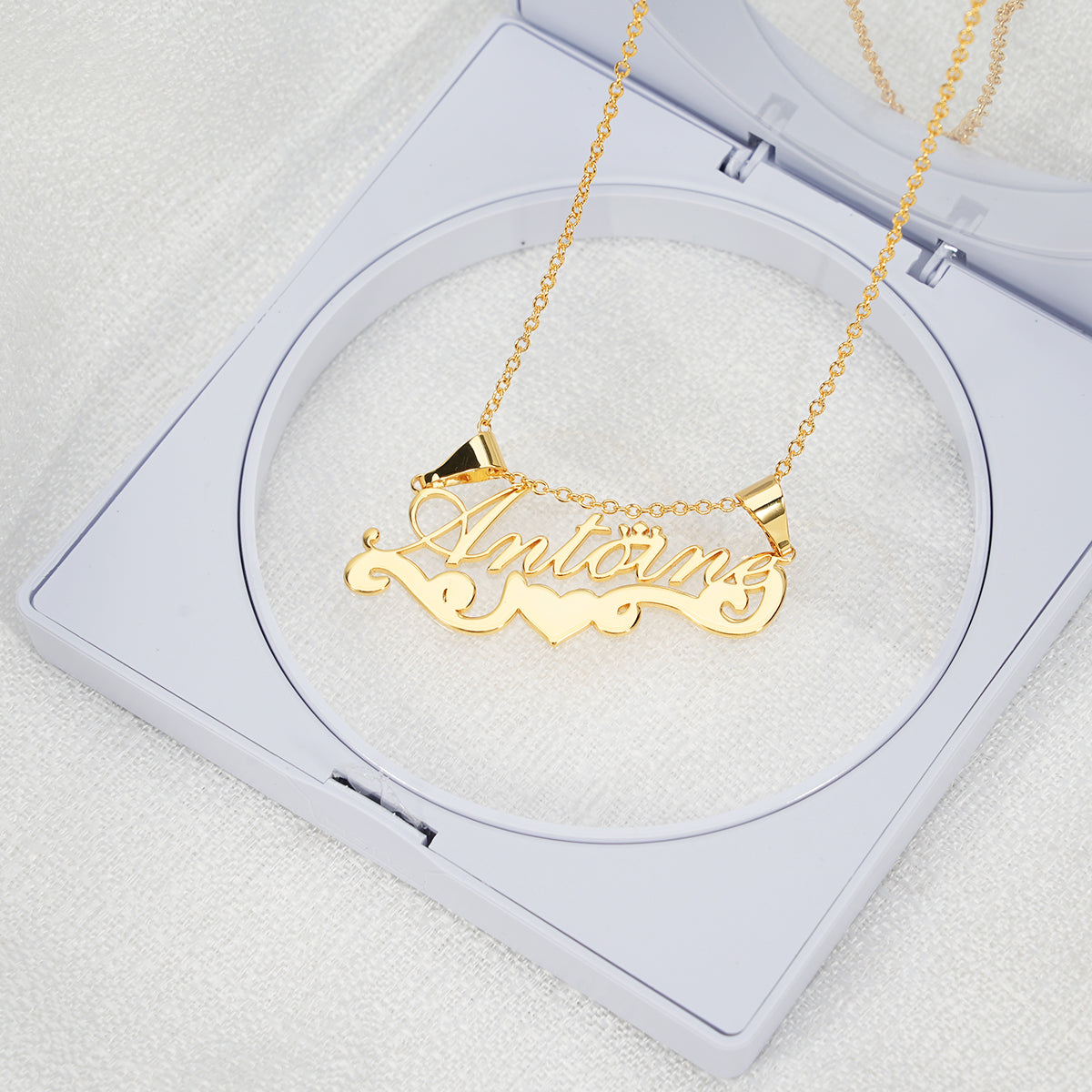 Crown Heart Personalized Jewelry Set 2pcs Name Necklace Mini Hoop Name Earrings