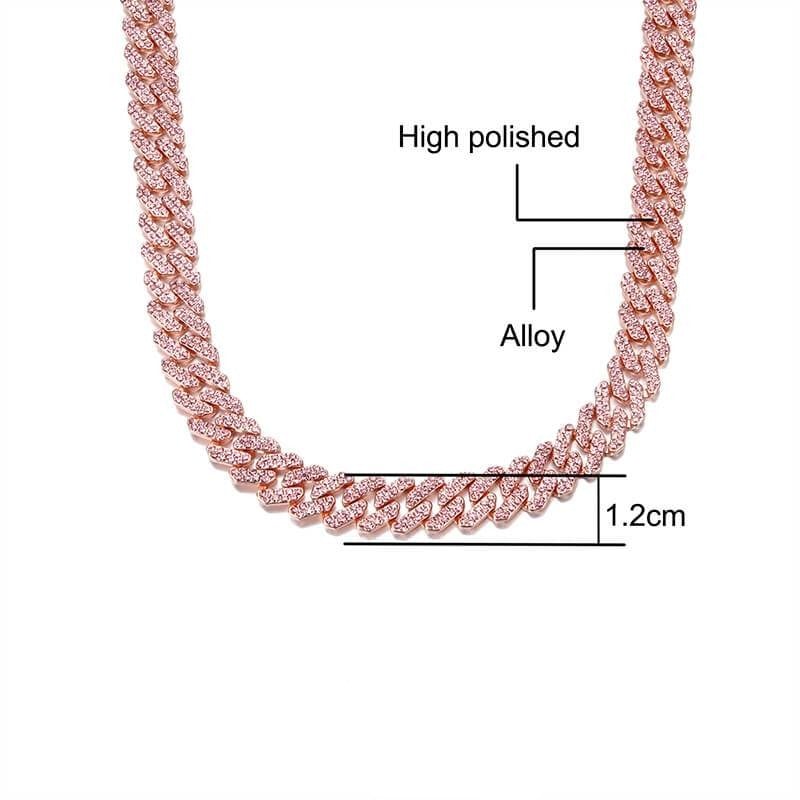 12mm Rose Gold Cuban Chain 2 Row Iced Out Bling Rhinestone Zircon Pave Necklace-silviax