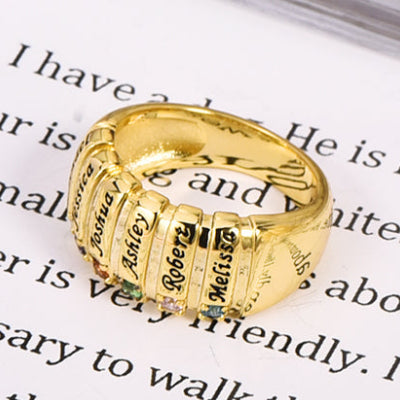 3 To 6 Names With Birthstone Gold Plated Personalized Custom Engraved Family Ring-silviax