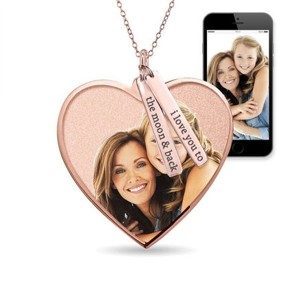 Heart Photo Pendant with Engraved Bar Personalized Custom White Gold Photo Necklace-silviax