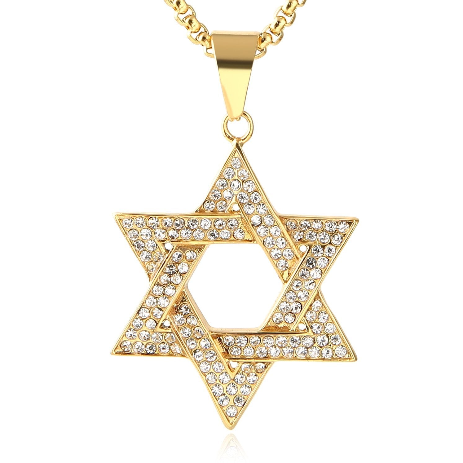 Hexagonal Star Pendant Hip Hop Gold Plated Necklace-silviax