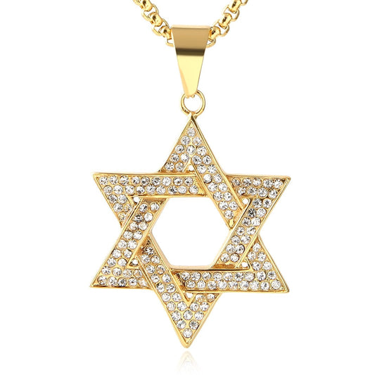 Hexagonal Star Pendant Hip Hop Gold Plated Necklace-silviax