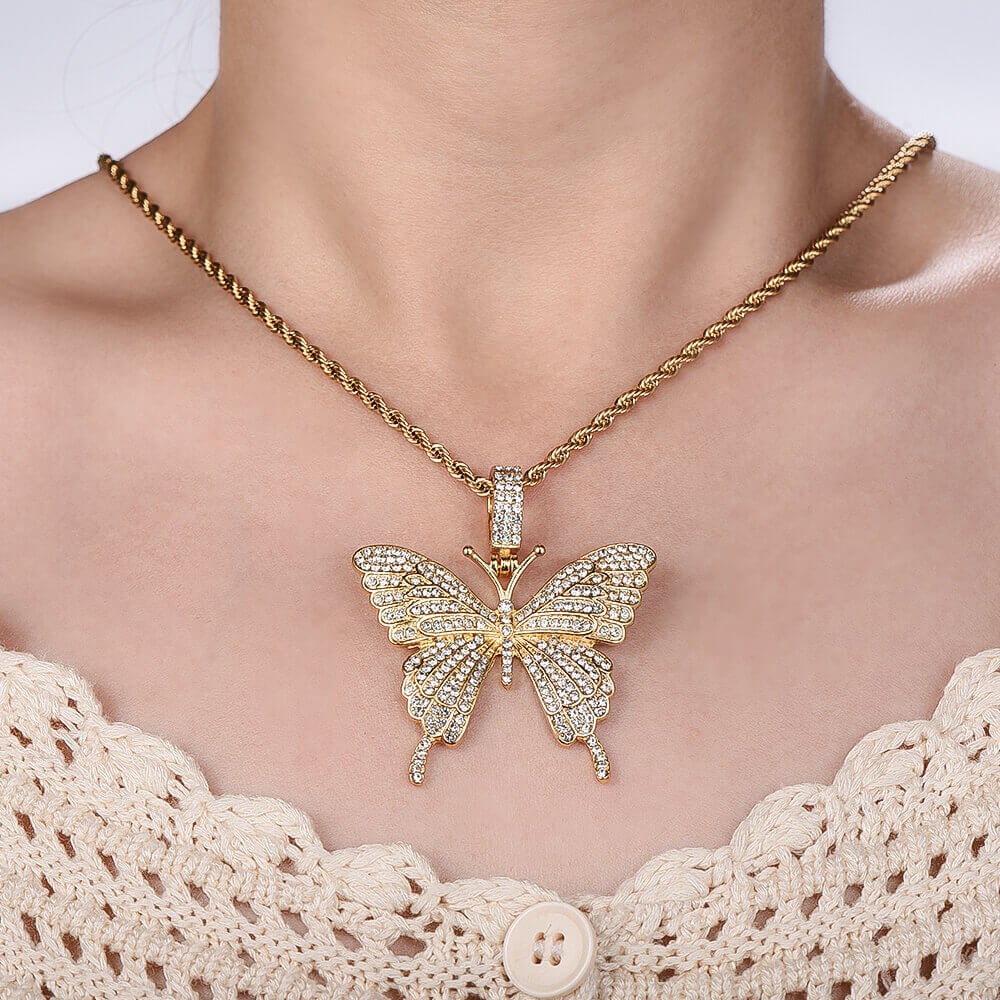 Butterfly Pendant Gold Plated Necklace Jewelry Gift for Woman Girl-silviax