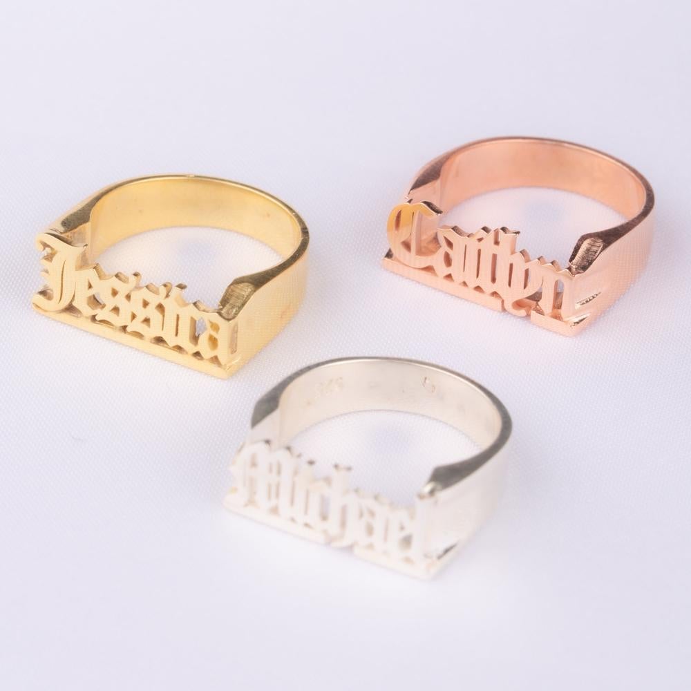 Gold Plated Personalized Gothic Name Ring-silviax