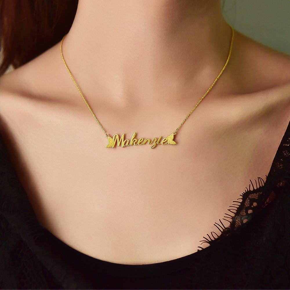 Butterfly wing Gold Plated Custom Name Necklace-silviax