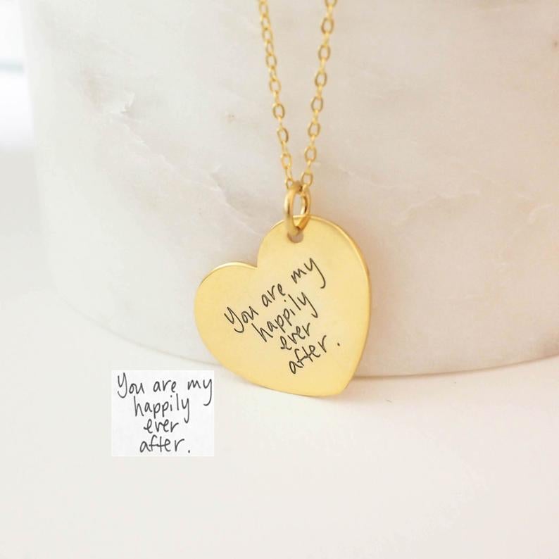 Love Heart Pendant Gold Plated Personalized Engraving Handwriting Necklace-silviax