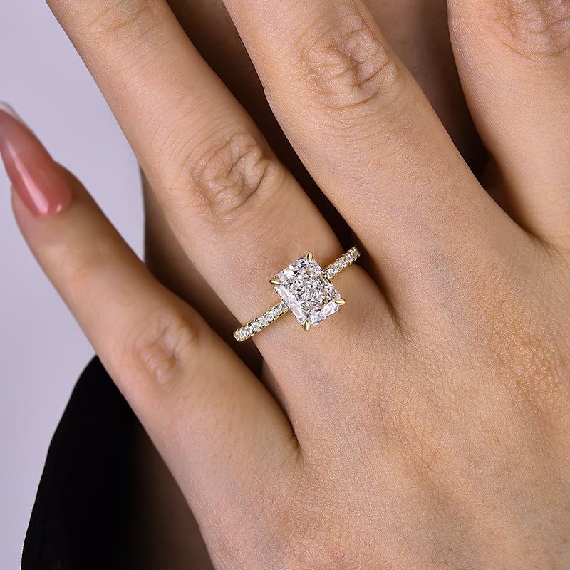 Elegant Sterling Silver Radiant Cut Simulated Diamond Engagement Ring-Maxinejewelry