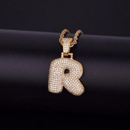 Bling Bubble Letter Necklace Crystal Hip Hop Personalized Custom Gold Plated-silviax