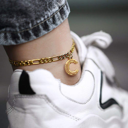 26 English Letters A-Z Personalized Custom Gold Plated Initial Letters Anklet