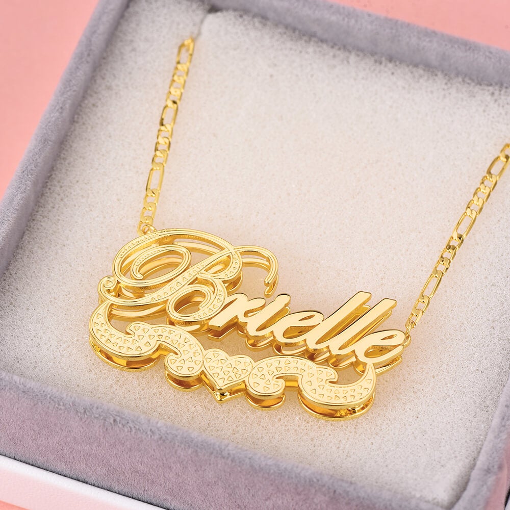 Double Layer Love Heart Personalized Custom 3D Name Necklace Gold Plated-silviax