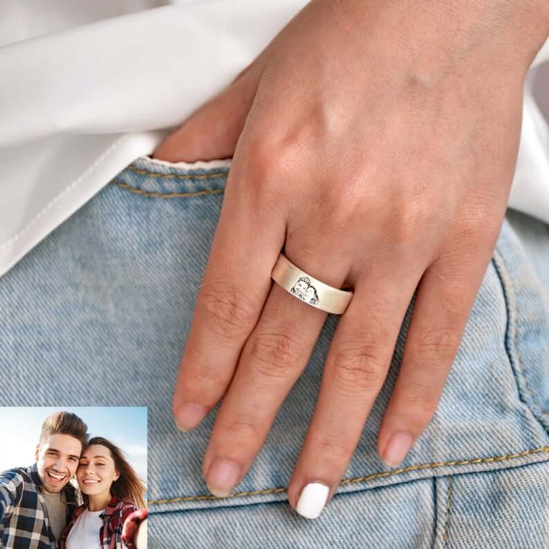 Engraving Photo and Lettering White Gold Personalized Custom Photo Ring-silviax