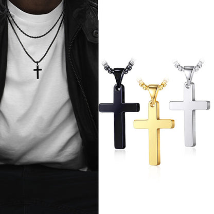 Double Layer Rope Chain Cross Pendant Necklace for Men Women-silviax