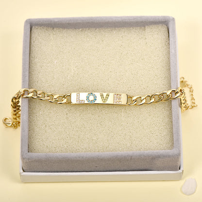 Cuban Chain Capital Letter with Colorful Zircon Nameplate Personalized Bar Name Bracelet-silviax