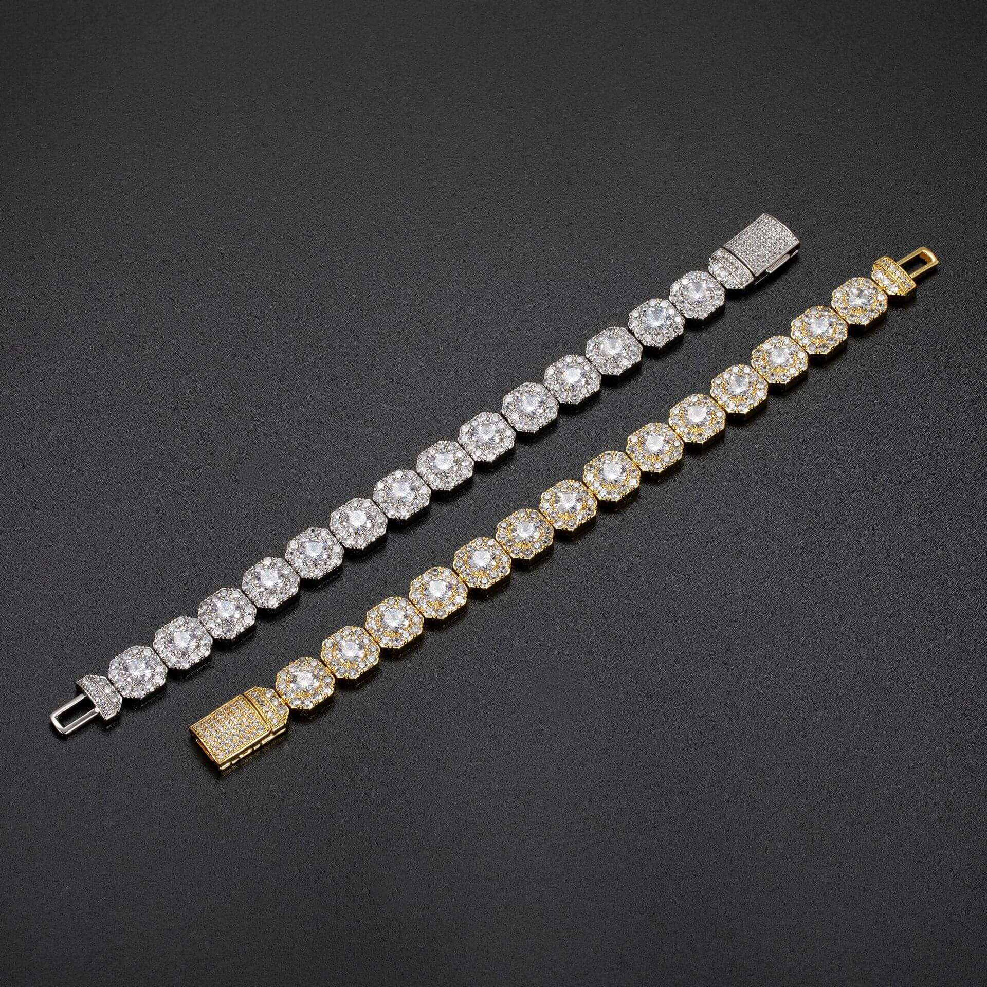 11mm Square Full Zircon Gold Plated Bracelet-silviax