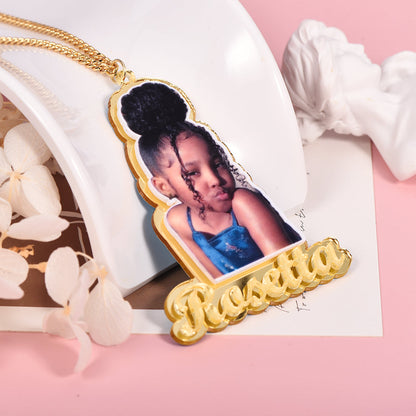 Portrait Photo with Name Personalized Acrylic Name Necklace-silviax