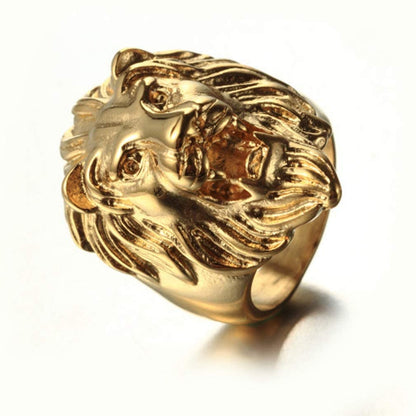 Vintage Gold Plated Lion Head Rings Heavy Metal Rock Punk Gothic Style Jewelry for Men-silviax