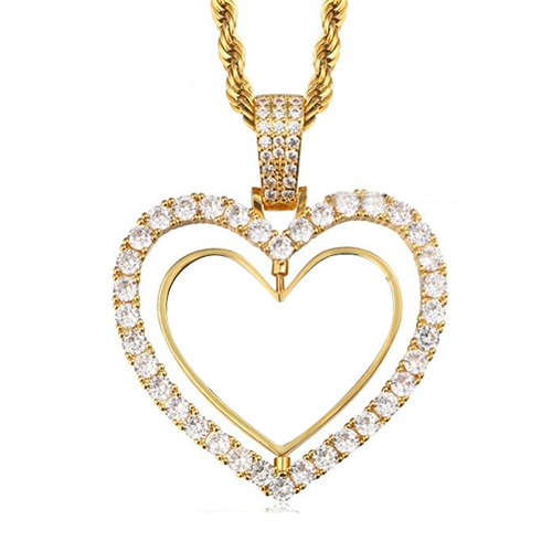 Gold Plated Heart Rotating Custom Double-Sided Photo Necklace-silviax