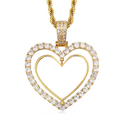 Gold Plated Heart Rotating Custom Double-Sided Photo Necklace-silviax