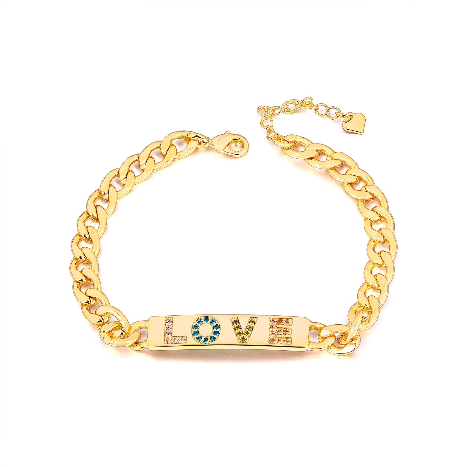 Cuban Chain Capital Letter with Colorful Zircon Nameplate Personalized Bar Name Bracelet-silviax