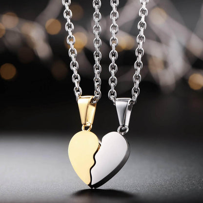 Personalized Two Tone Engraved Heart Puzzle Pendant Necklaces for Couples-silviax