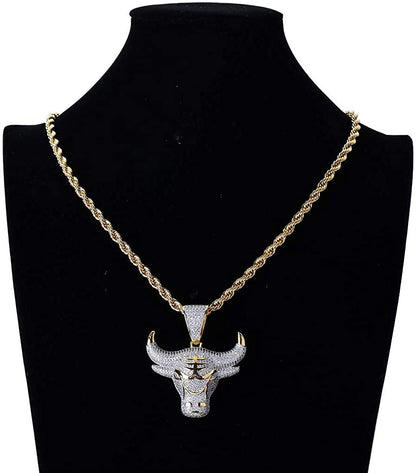 Bull Head Pendant Gold Plated Necklace Hip Hop Style