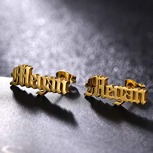 Old English Font Stud Gold Plated Personalized Name Earrings-silviax